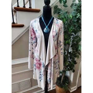 Cloth & Portrait Women's Floral Polyester Long Sleeve Open Front Cardigan Size L